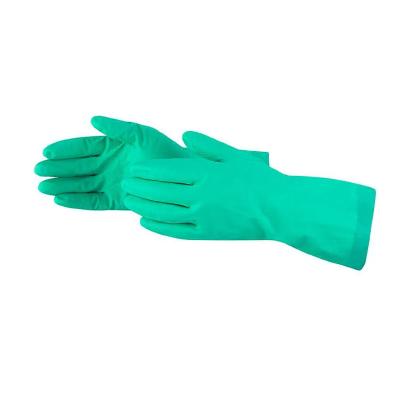 China Diamond Grip Alkali Solvent Nitrile Green Chemical Resistant Gloves 33cm for sale