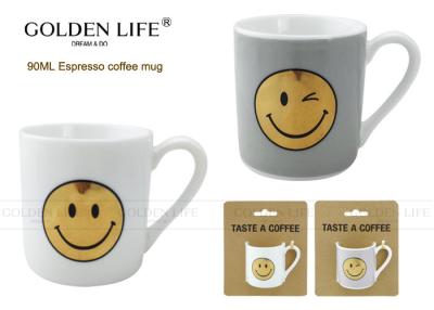 China Smiling Face Ceramic Travel Coffee Mugs , Cappuccino Mug Straight Shape 90cc for sale