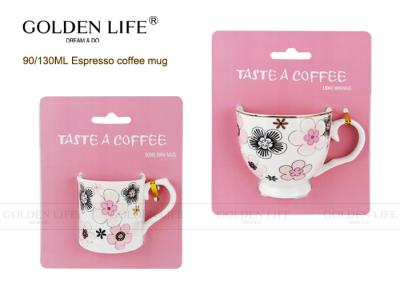 China Solid Material Porcelain Cappuccino Espresso Cups AB Grade With Pink Flowers Design for sale