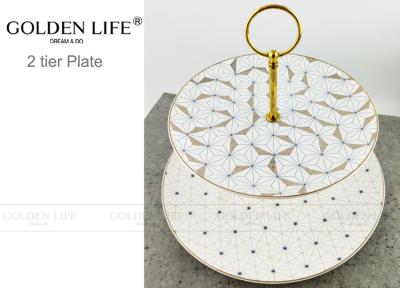 China Banquet Pastry Ceramic Fruit Plates Cake Tray With Geometric Linear Pattern for sale