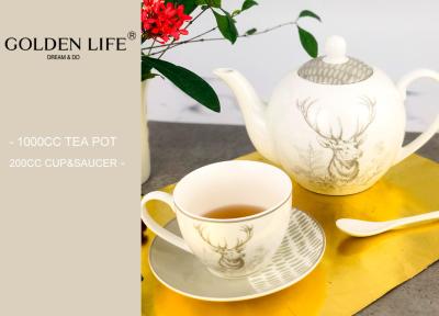China Porcelain Tea Coffee Set Saucer Decal Technology With X Mas Elk Design Printing for sale