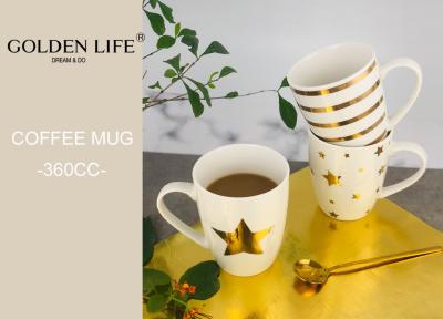 China Ceramic Christmas Themed Mugs 360ML Capacity With Real Gold Star And Lines Pattern for sale