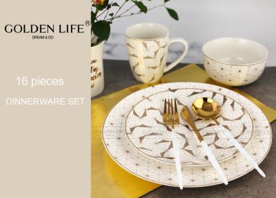 China 16 pcs high quality homeware sets luxury dubai gold dinnerware set for wedding new bone china dinner set for sale
