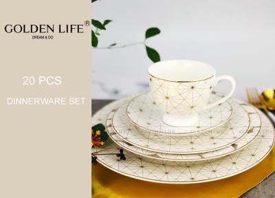 China Porcelain Ceramic Dinnerware Sets Gold Design Morden Pattern Customized For 20 Pieces for sale