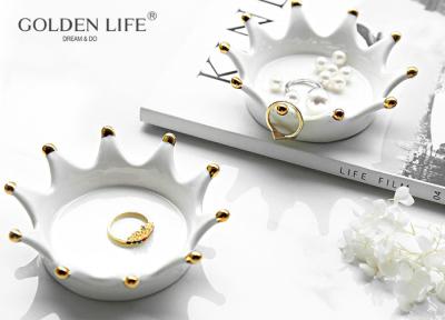 中国 製陶術の金張りの王冠ディスク方法創造的な人格宝石類の貯蔵の皿の貯蔵の皿のケーキの版の軽食の皿のセリウム 販売のため