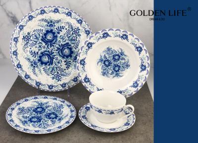 China 20-Piece Porcelain Tableware Set blue Decal Patterns Dinnerware Sets with Dinner Plate, Dessert Plate, soup plate, cup a for sale