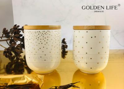 China Fine Bone China 350cc Mug without Hand With Spot Real Gold Design Canister With Bamboo Lids for sale