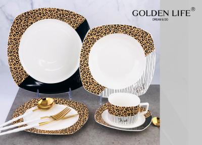 China New Bone China Leopard Color Ceramic Gold Design Square Plate Ceramic Dinnerware Sets for sale