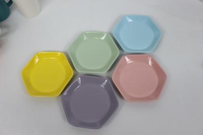 China New hexagon ceramic fruit plates colorful dish for home interesting colors children for sale