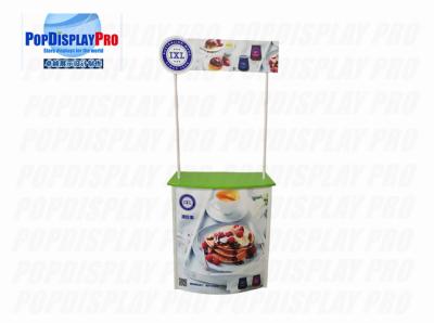China Fruit Strawberry Jam Food Table Display Stand With Metal Tube Frame Top Banner for sale