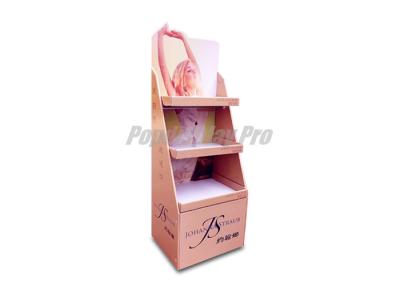 China Degradable Pink Cardboard Floor Display Stands Glossy Laminated For Body Lotion for sale