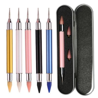China Custom LOGO Luxury Replacement Wax Tips Dual Ended Nail Art Pen Tools for Rhinestones for sale