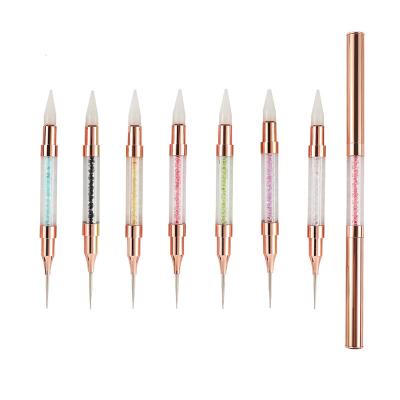China Acrylic Handle Dual-ended Rhinestone Crystals Studs Picker Wax Pencil for Nail Design for sale