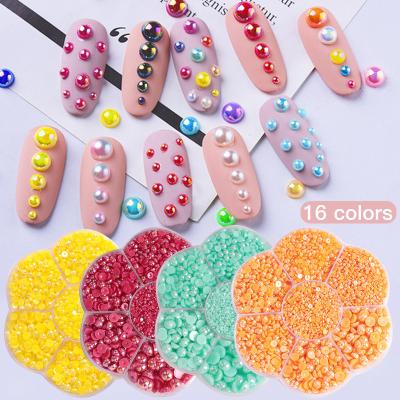 China Wholesale AB Half Round Pearl Decoration AB Colorful Rhinestone Pearls For Nail Art Accessories for sale
