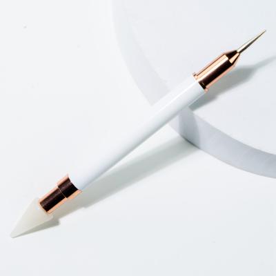 China Double Way Using Wax Carving Pencil Custom Nail Art Dotting Brush Tools White Rhinestone Picker Pen for sale