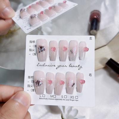 China Wholesale Price Customized Artificial False Nails Long Ballerina Coffin Shining Diamond Nails Art Handmade Press On Nails for sale