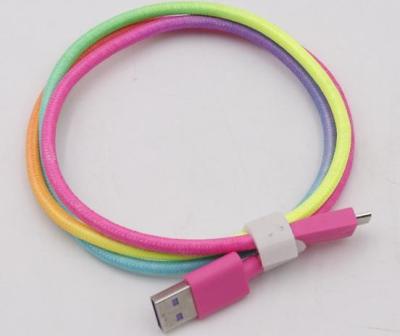 China Datenübertragung 1,5 m 2 m USB 2.0 auf USB C Kabel Schnellladung Regenbogenfarbe zu verkaufen