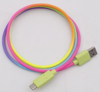 China Rainbow Wire Braided USB 3.1 To Type C Cable Data Transfer 0.5m 1m Length for sale