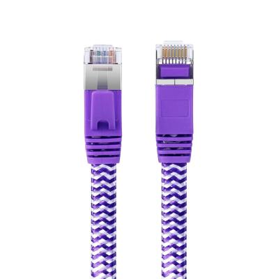 China EJE Brand Flat CAT.6A FTP Blue White Stripe Patch Cable Special Design for 10 Gigabit Network for sale