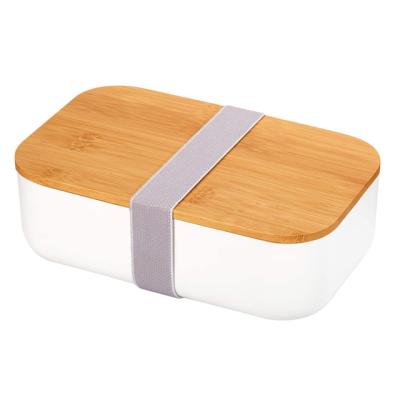 China 2022 Hot Selling Disposable Plastic Bento Lunch Container With Bamboo Lip 1000ml Food Jar Use In Camping,Hiking,Family Activities for sale