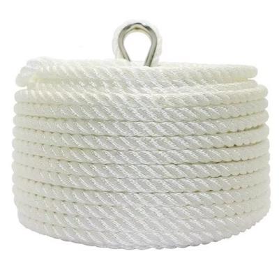 China 12mm White 3-Strand Polyester Rope for Marine Manual Anchor Winch for sale