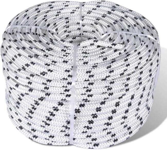 Black double braided polyester rope close-up