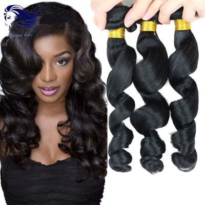 China Remy Human Double Weft  Virgin Cambodian Loose Wave Hair Natural Black for sale