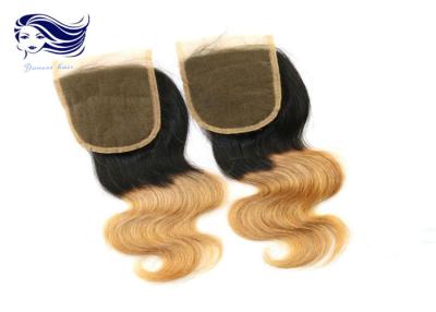 China Cierre brasileño del cordón del pelo del color de Ombre, cabello humano del cierre del cordón de la armadura  en venta