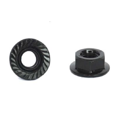 China Black Zinc Coated Stainless Steel Nuts Lock Type Grade 4.8 M3-M12 Serrated Flange for sale