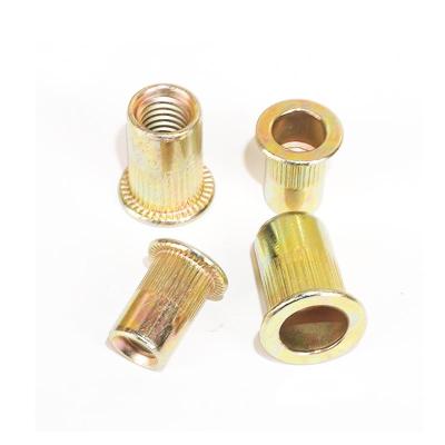 China Carbon Steel Threaded Rivet Nuts Zinc Plated M6 Knurled Body With Flat Head for sale