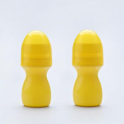 China Yellow Color Perfume Oil Roll On Bottles 45ml Empty Plastic For Deodorant for sale
