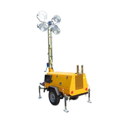 China Portable 4*400W Mobile Trailer Water Cooled Lighting Tower With Led Light Construction Light Tower for sale