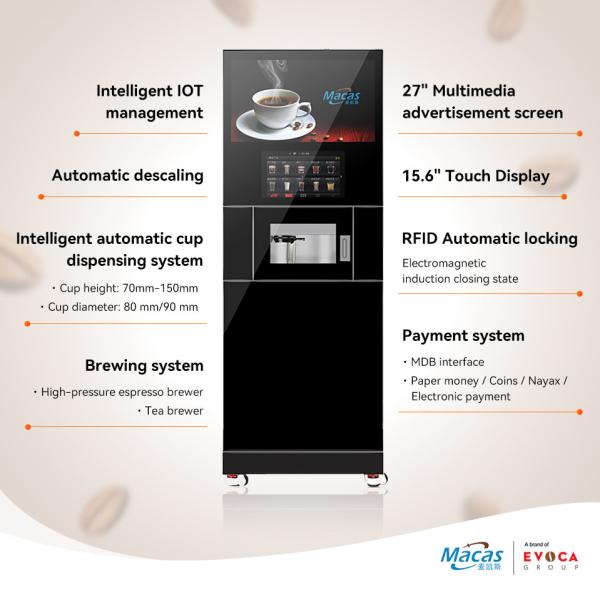 Quality Shopping Mall Self Service Commercial Coffee Machines Coin Bill Credit Card for sale
