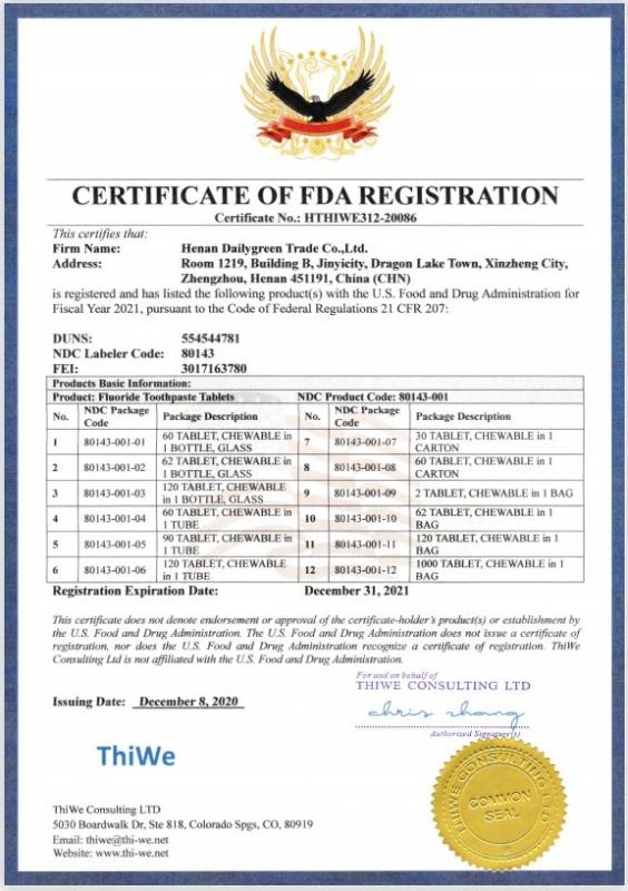 FDA(OTC) - Henan Dailygreen Trade Co., Ltd.