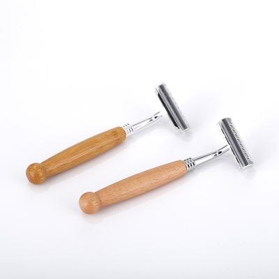 China 135mm Bamboo Handle Razor Vegan Eco Friendly Safety With Stainelss Steel Blade for sale