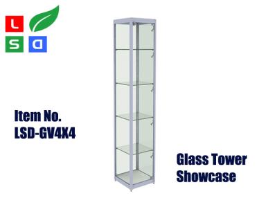 China 400x400x1800mm Glass Tower Display Case MR16 LED Spot Lighting Glass Showcase Tower for sale