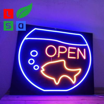 China Custom Led Open Neon Light Signs Wall Mounted With Black Square Backing for sale
