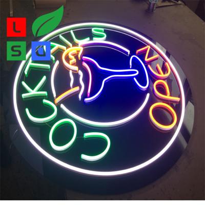 China Open Neon Sign Colorful Round Shape Bar LED Channel Letter Signs for sale