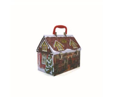 China Latest Design Chrismas Rectangle Gift Candy Tin Box Christmas Design With Plastic Handle for sale