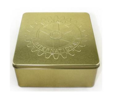 China Fancy Square Metal Tin Box For Food And Gift Packaging Tin Box With Customized Logo Embossing for sale