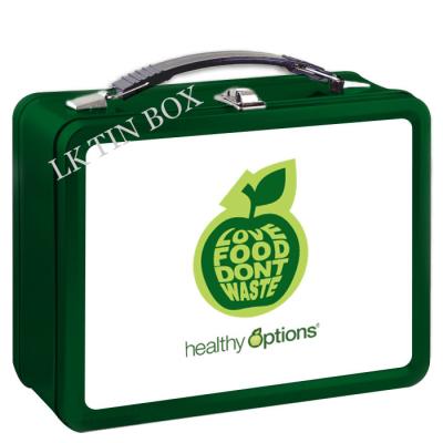 China Food Storage Apple Printed Lunch Tin Box With Plastic Handle / Metal Lock for sale