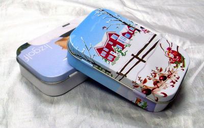 China Christmas Rectangular metal containers Small Small Tin Cans With Hinged Lid for sale