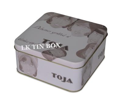 China Durable Empty Christmas Halloween Square Cookie Tin Box With Press Open Lid for sale