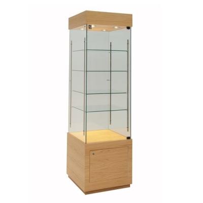 China Contemporary Lockable Glass Showcase Cabinet With Storage Base Adjustable Shelving for sale
