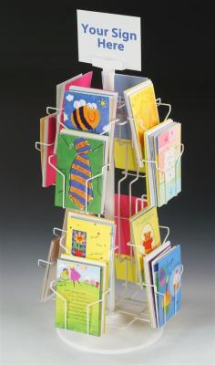 China Custom Rotating Countertop Greeting Card Display Stands With Sign Clip 16 Pockets for sale
