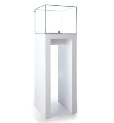 China MDF Pedestal Glass Showcase Cabinet , Locking Glass Display Case With Led Light for sale