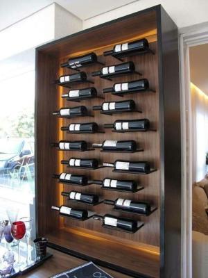 China 20 Bottles Wooden Wall Mounted Wine Rack / Liquor Bottle Rack With LED Lights for sale