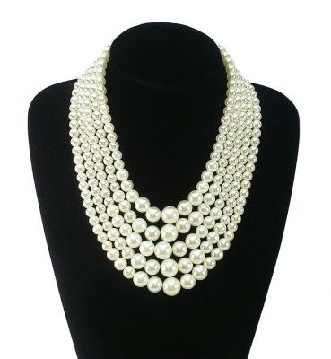 China Fashion Elegant Multilayer White Pearl Necklace Women Statement Necklace Jewelry Wholesale for sale