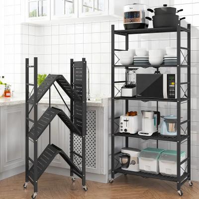 China Living Room Kitchen Telescopic Metal Folding Shelf Rack With Wheels for sale
