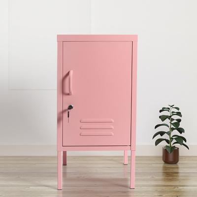 China Durable Mini Pink Metal Locker Cabinet Bedside Steel Single Door Student Storage for sale